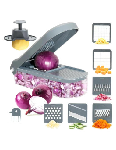 Cortador de Verduras Cutesun 6 en 1 con Contenedor 1L - Gris