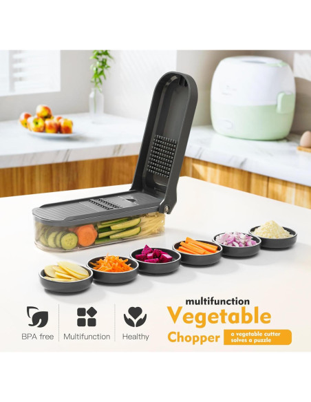 Cortador de Verduras Cutesun 6 en 1 con Contenedor 1L - Gris