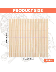 Kit de 30 Estera de Sushi de Bambú Tobeelec 24x24 cm 2