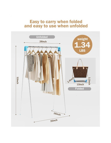 Perchero Plegable Portátil URZCT Azul Ajustable 0.61 kg