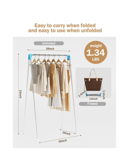 Perchero Plegable Portátil URZCT Azul Ajustable 0.61 kg