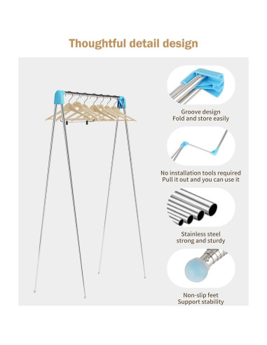 Perchero Plegable Portátil URZCT Azul Ajustable 0.61 kg
