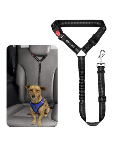 Cinturón de Seguridad para Mascotas BWOGUE Ajustable Negro