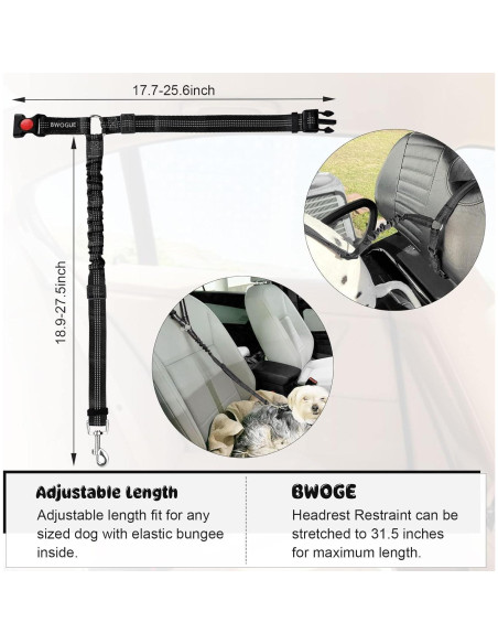 Cinturón de Seguridad para Mascotas BWOGUE Ajustable Negro