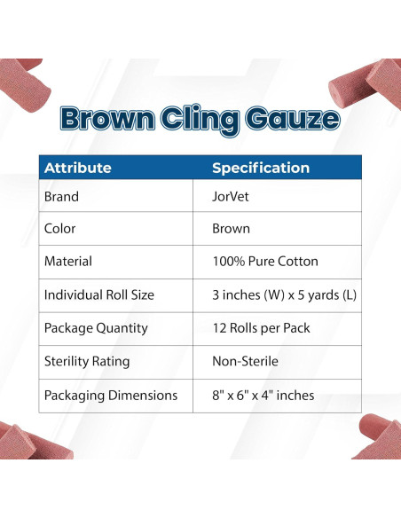 Gasa Adherente JorVet 100% Algodón 12 Rollos 7.6 cm x 4.57 m