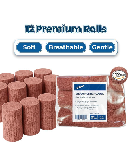 Gasa Adherente JorVet 100% Algodón 12 Rollos 7.6 cm x 4.57 m