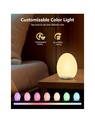 Luz Nocturna MediAcous LED Ovalada Táctil 7 Colores para Bebés