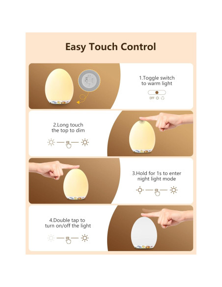 Luz Nocturna MediAcous LED Ovalada Táctil 7 Colores para Bebés