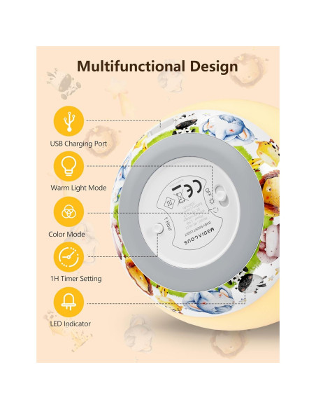Luz Nocturna MediAcous LED Ovalada Táctil 7 Colores para Bebés
