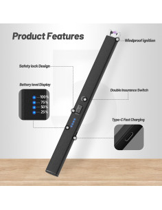 Encendedor eléctrico VEHHE a prueba de viento con LED - Negro 2