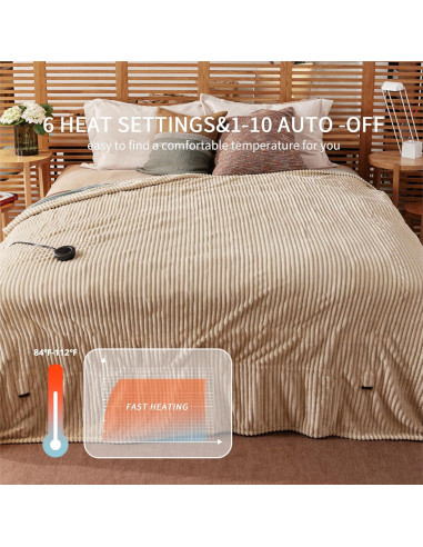 Manta Calentada Eléctrica HOMISPRITE Individual Beige 157.5x213.4cm