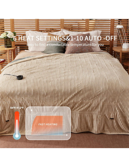 Manta Calentada Eléctrica HOMISPRITE Individual Beige 157.5x213.4cm