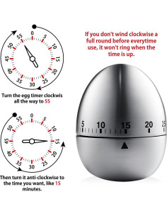 Temporizador de Huevo Mecánico 60 Minutos Wetinforu Acero Inoxidable 2