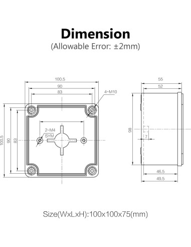 Caja de Conexiones IP67 LeMotech 100x100x75mm Gris