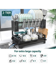 Estante para Secar Platos B-Land 2 Niveles con Drenaje Automático 2
