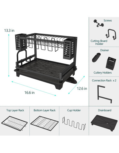 Estante para Secar Platos B-Land 2 Niveles con Drenaje Automático