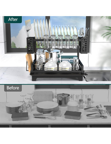 Estante para Secar Platos B-Land 2 Niveles con Drenaje Automático