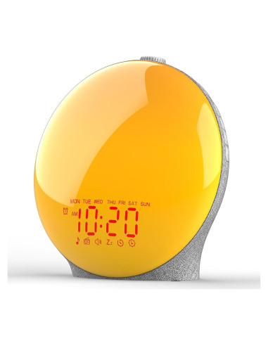 Despertador con Luz de Amanecer JALL K8 - Pantalla Completa, Alarmas Dobles, Radio FM, 14 Colores