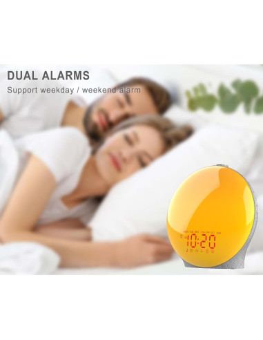 Despertador con Luz de Amanecer JALL K8 - Pantalla Completa, Alarmas Dobles, Radio FM, 14 Colores
