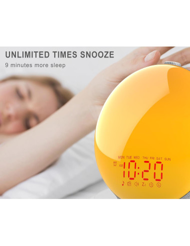 Despertador con Luz de Amanecer JALL K8 - Pantalla Completa, Alarmas Dobles, Radio FM, 14 Colores