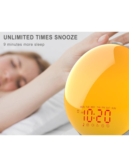 Despertador con Luz de Amanecer JALL K8 - Pantalla Completa, Alarmas Dobles, Radio FM, 14 Colores