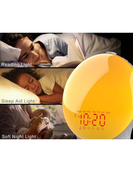 Despertador con Luz de Amanecer JALL K8 - Pantalla Completa, Alarmas Dobles, Radio FM, 14 Colores