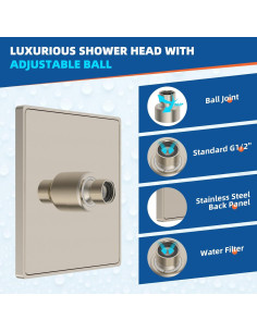 Cabezal de Ducha de Lluvia Hibbent 15 cm Alta Presión Níquel 2