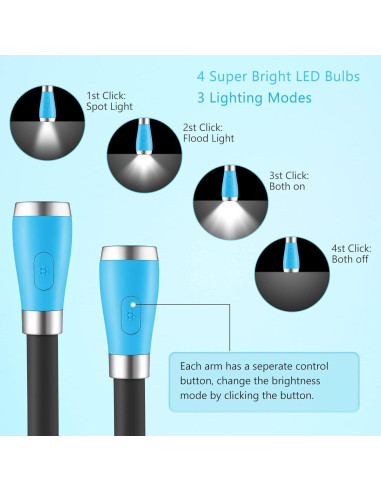 Luz de libro recargable USB Shenzhen SHNBL-B1 4 LED 3 brillos