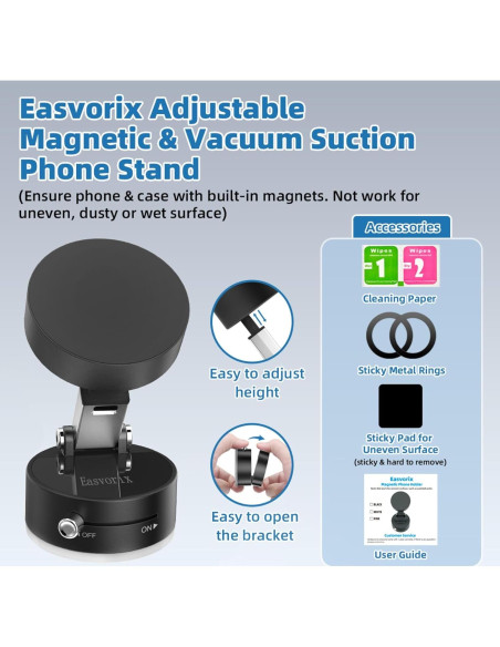 Soporte Magnético para Teléfono Easvorix con Ventosa y Anillos