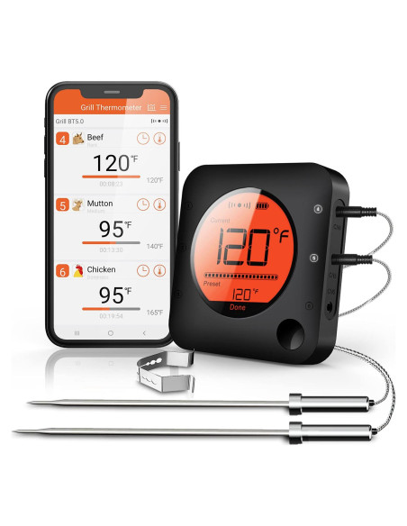 Termómetro Digital de Carne BFOUR Inalámbrico Bluetooth 2 Sondas