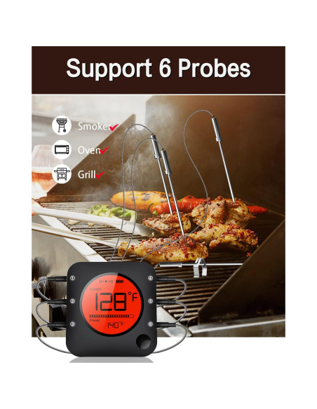Termómetro Digital de Carne BFOUR Inalámbrico Bluetooth 2 Sondas