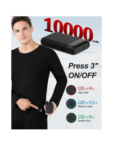 Conjunto Ropa Interior Térmica Eléctrica Hombre TRUNYAQI XXL Negro