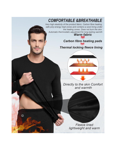 Conjunto Ropa Interior Térmica Eléctrica Hombre TRUNYAQI XXL Negro