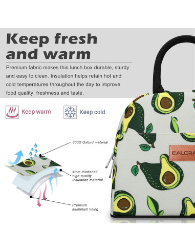 Bolsa de Almuerzo Aislada BALORAY Aguacate 9L para Adultos