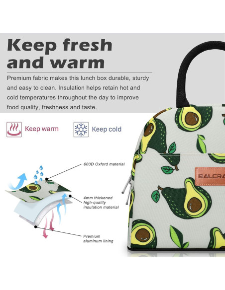 Bolsa de Almuerzo Aislada BALORAY Aguacate 9L para Adultos
