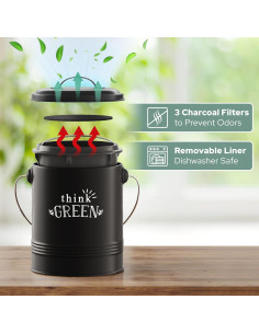 Contenedor de Compost Barnyard Designs 4.54L Negro con Filtros 2