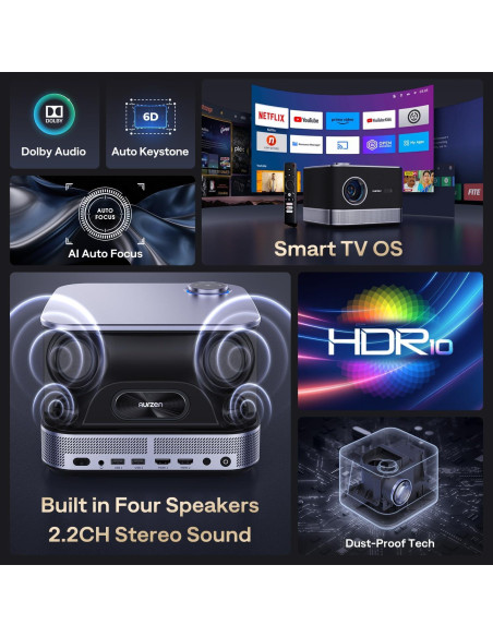 Proyector 3-en-1 Aurzen BOOM 3 1080P 500 ANSI WiFi Bluetooth
