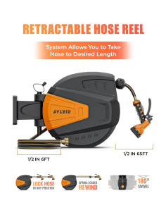 Carrete de Manguera de Jardín Retráctil Ayleid 19.81 m Negro 2