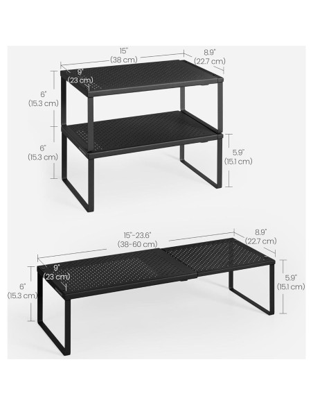 Estantes Expandibles para Especias SONGMICS, Juego de 2, Negro Mate