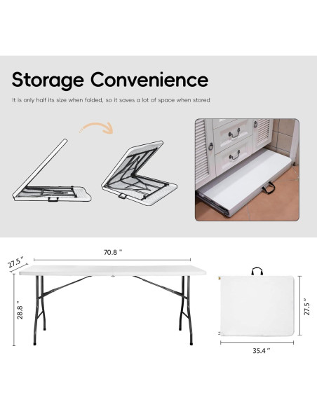 Mesa Plegable 180 cm POLLILAR Blanca para Reuniones y Fiestas