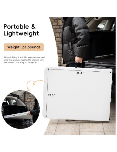 Mesa Plegable 180 cm POLLILAR Blanca para Reuniones y Fiestas