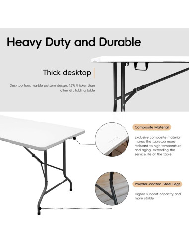 Mesa Plegable 180 cm POLLILAR Blanca para Reuniones y Fiestas