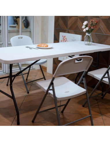Mesa Plegable 180 cm POLLILAR Blanca para Reuniones y Fiestas