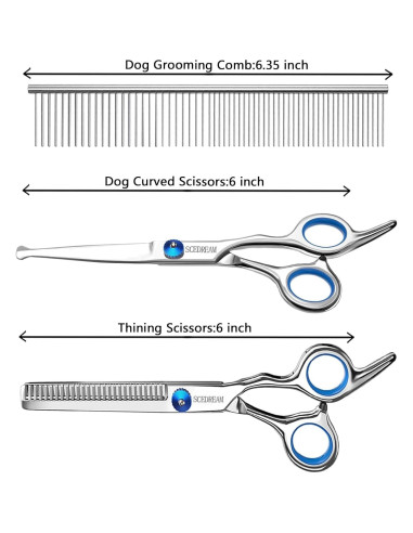 Kit de Tijeras para Perros SCEDREAM 3 en 1 Acero Inoxidable