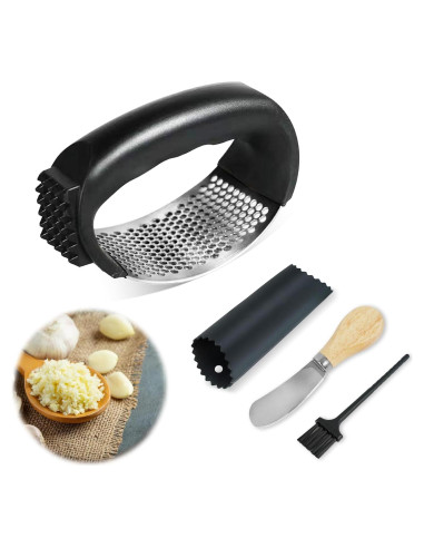 Prensa de Ajo YONHTUTU Acero Inoxidable con Pelador y Cepillo