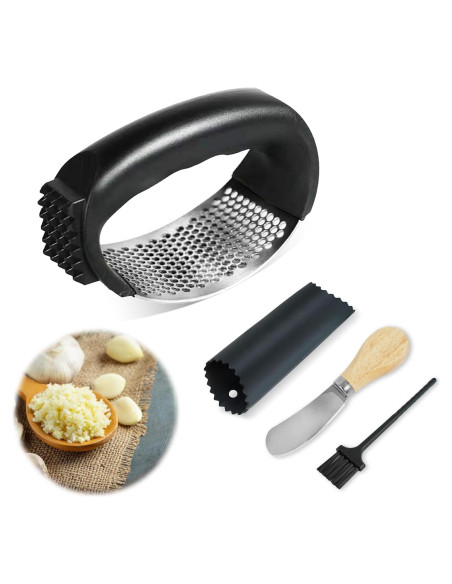 Prensa de Ajo YONHTUTU Acero Inoxidable con Pelador y Cepillo