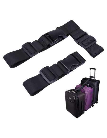 Correas de Equipaje Wisdompro 2 Pcs Ajustables Nylon Negro