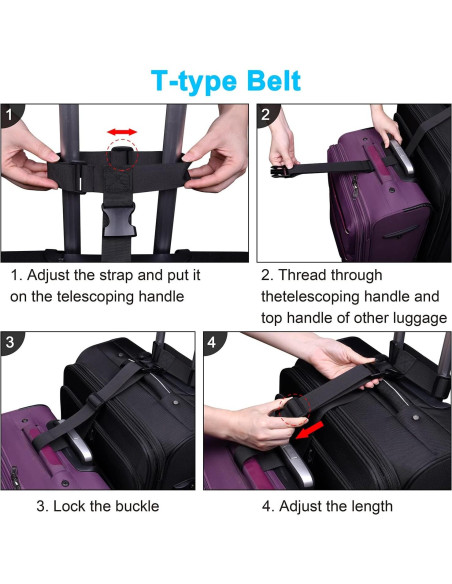 Correas de Equipaje Wisdompro 2 Pcs Ajustables Nylon Negro