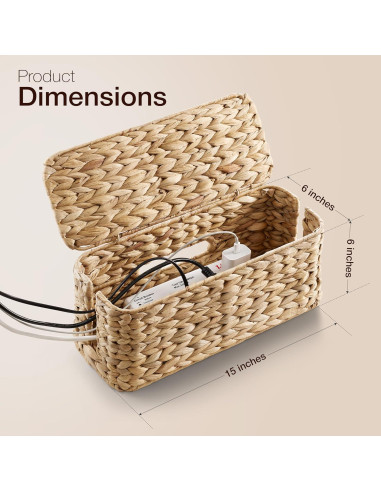 Caja Organizadora de Cables Tidita - Mimbre Natural 38.1x15.2 cm