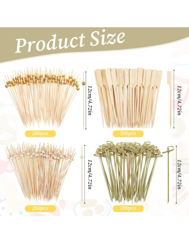 1000 Palillos de Cóctel de Bambú 12cm para Aperitivos Elegantes